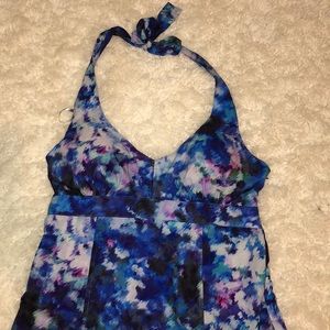 Blue patterned athleta halter dress